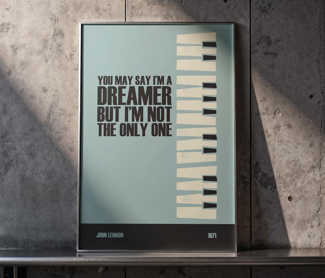 John Lennon 'Imagine' Lyric Print: Minimalist Song Quote Wall Art