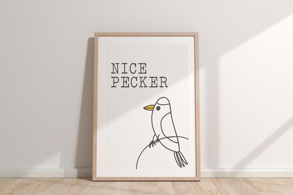 Nice Pecker Bird Print: Funny Pun A3 Wall Art