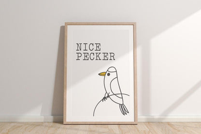 Nice Pecker Bird Print: Funny Pun A3 Wall Art