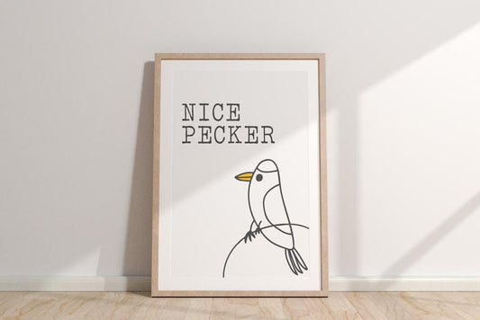 Nice Pecker Bird Print: Funny Pun A3 Wall Art