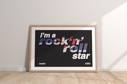 Oasis Lyric Print: Rock 'n' Roll Star Britpop Poster