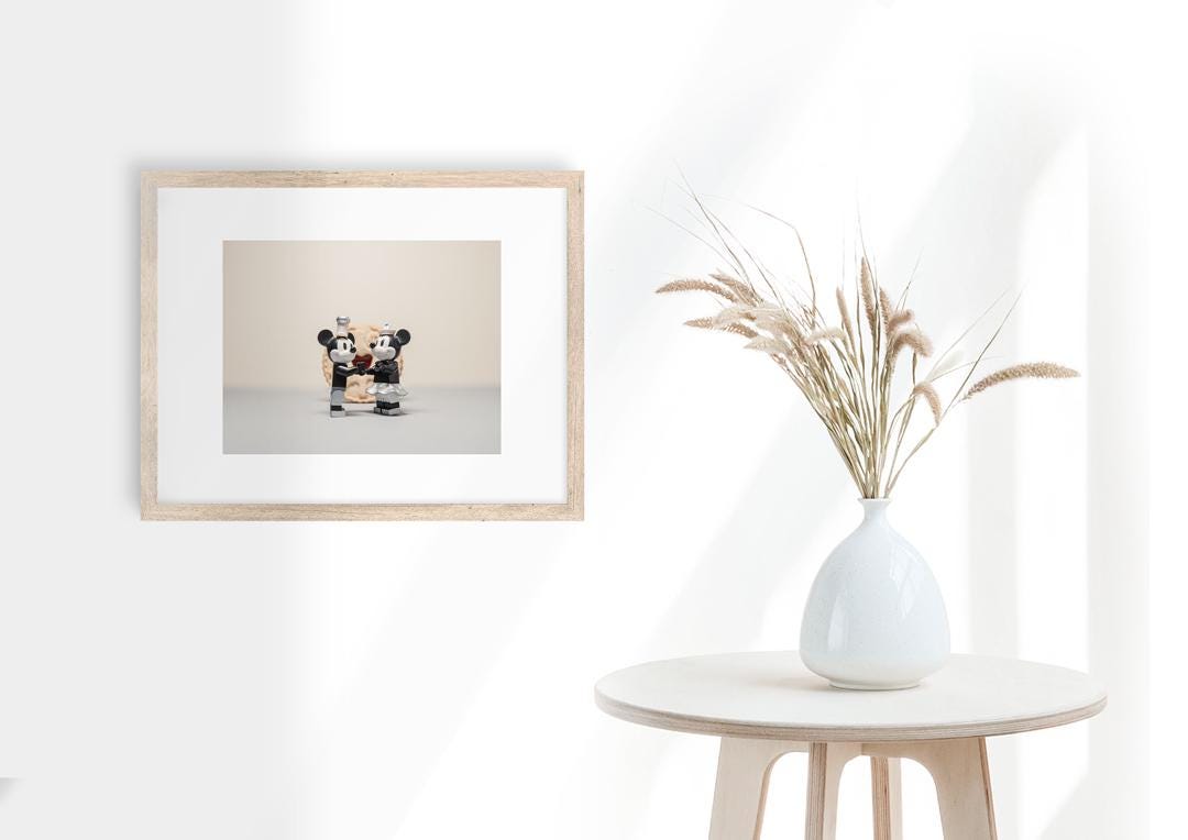 Mickey & Minnie Mouse "It Must Be Love" Mini Figure - Romantic Wall Art Print (A3, A4, A5)