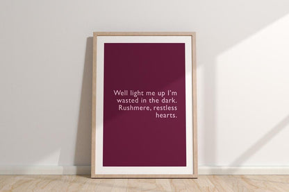 Rushmere Lyric Print: Moody Burgundy Music Wall Art