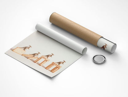 Mischievous Dinos Art Print: Quirky Dinosaur Climbing Biscuits