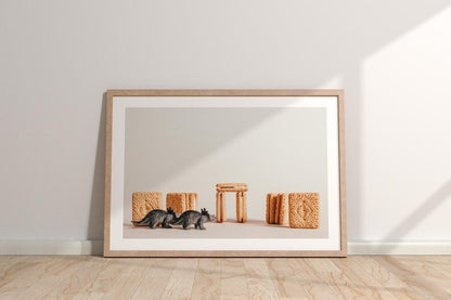 Dinosaur Art Print: Playful Stone Circle, Minimalist Home Decor