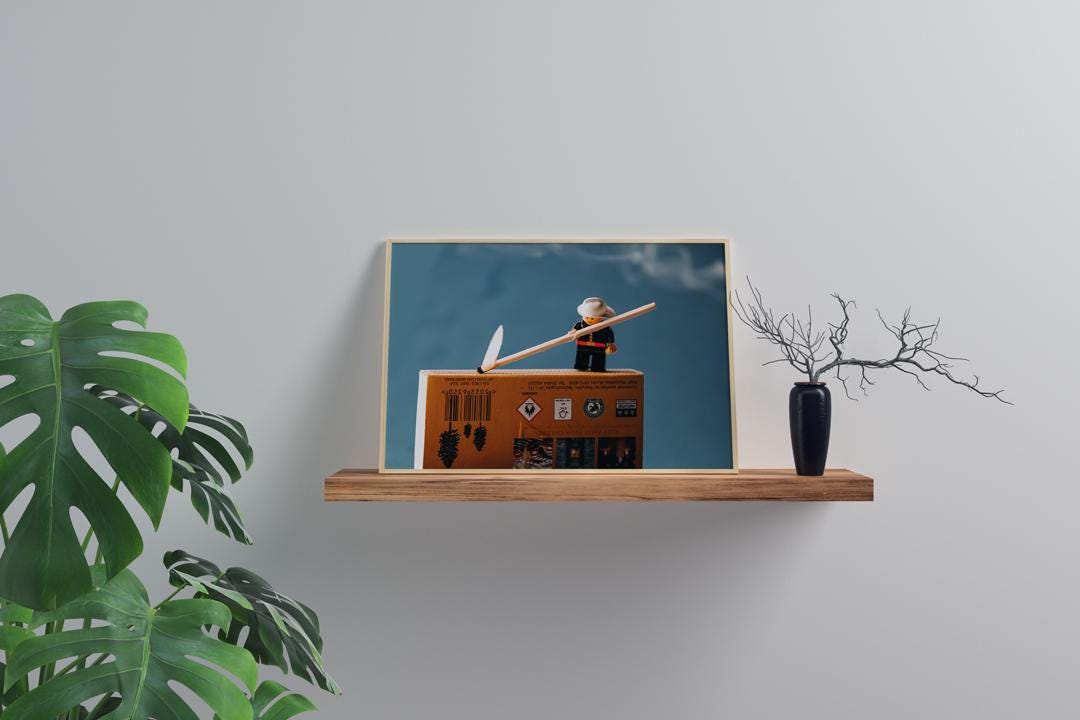 Vintage Mini Figure Fireman Fire Art Print – A3, A4 & A5 | Premium Quality Professional Paper