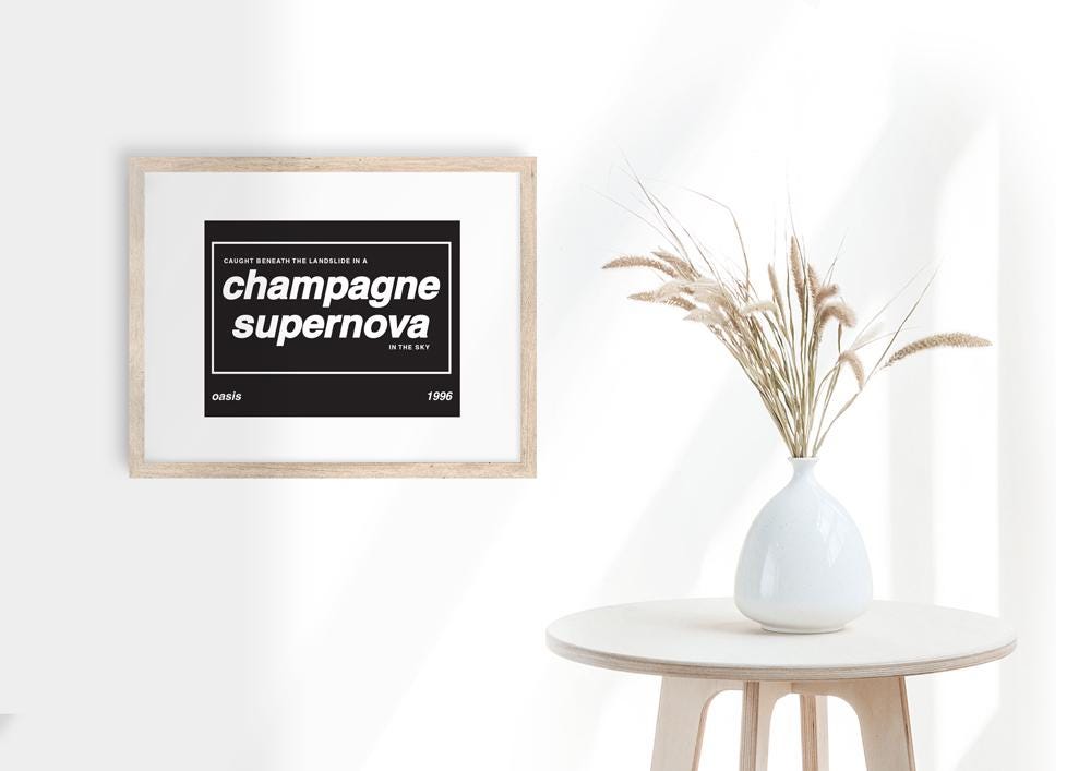 Oasis Champagne Supernova Lyric Print: Britpop Music Poster
