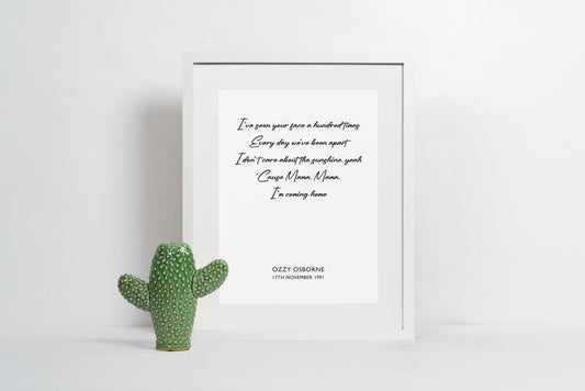 Ozzy Osbourne Lyrics Print: Mama I'm Coming Home - Classic Rock Wall Art