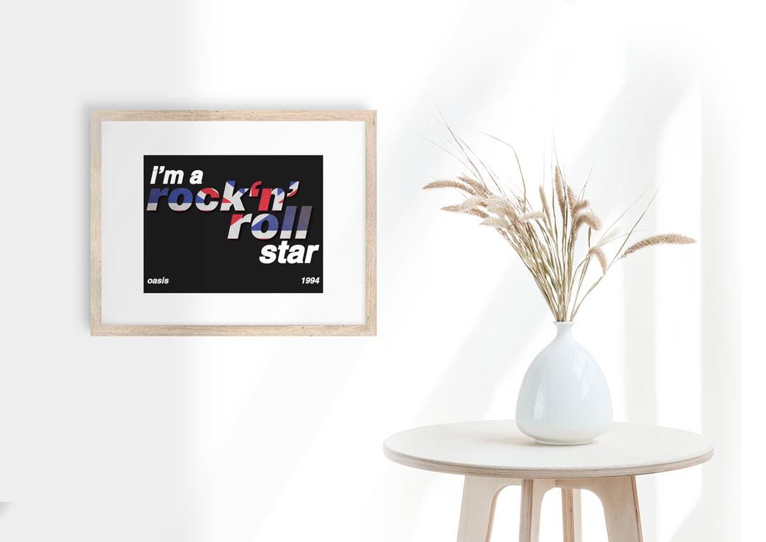 Oasis Lyric Print: Rock 'n' Roll Star Britpop Poster
