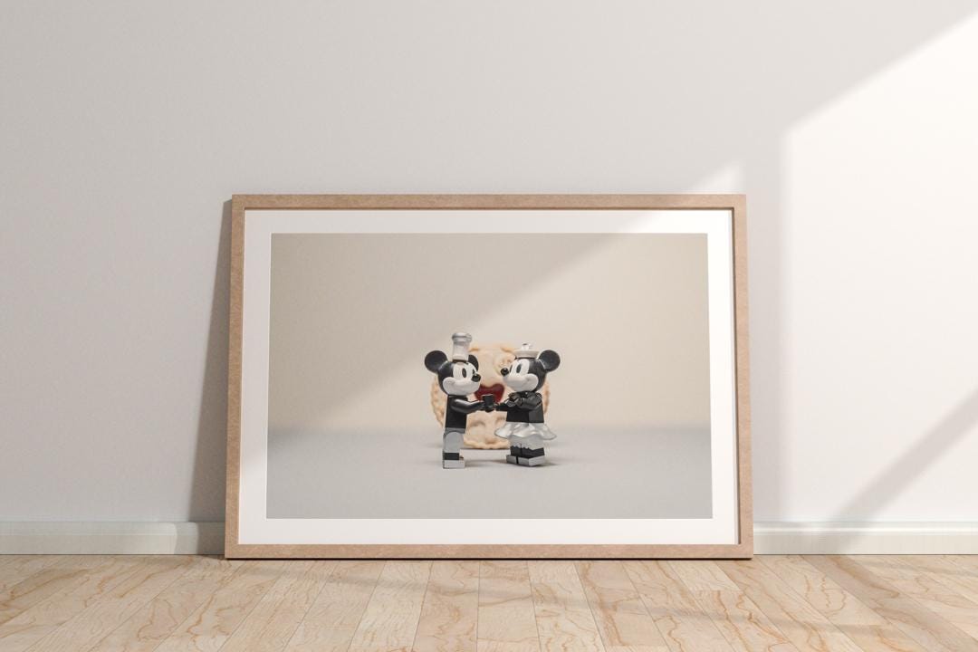 Mickey & Minnie Mouse "It Must Be Love" Mini Figure - Romantic Wall Art Print (A3, A4, A5)