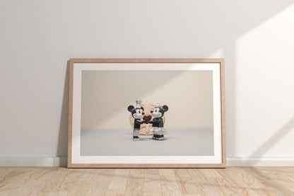 Mickey & Minnie Mouse "It Must Be Love" Mini Figure - Romantic Wall Art Print (A3, A4, A5)