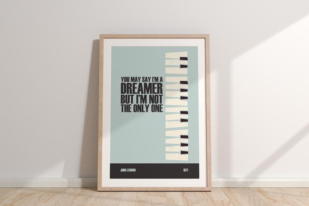 John Lennon 'Imagine' Lyric Print: Minimalist Song Quote Wall Art